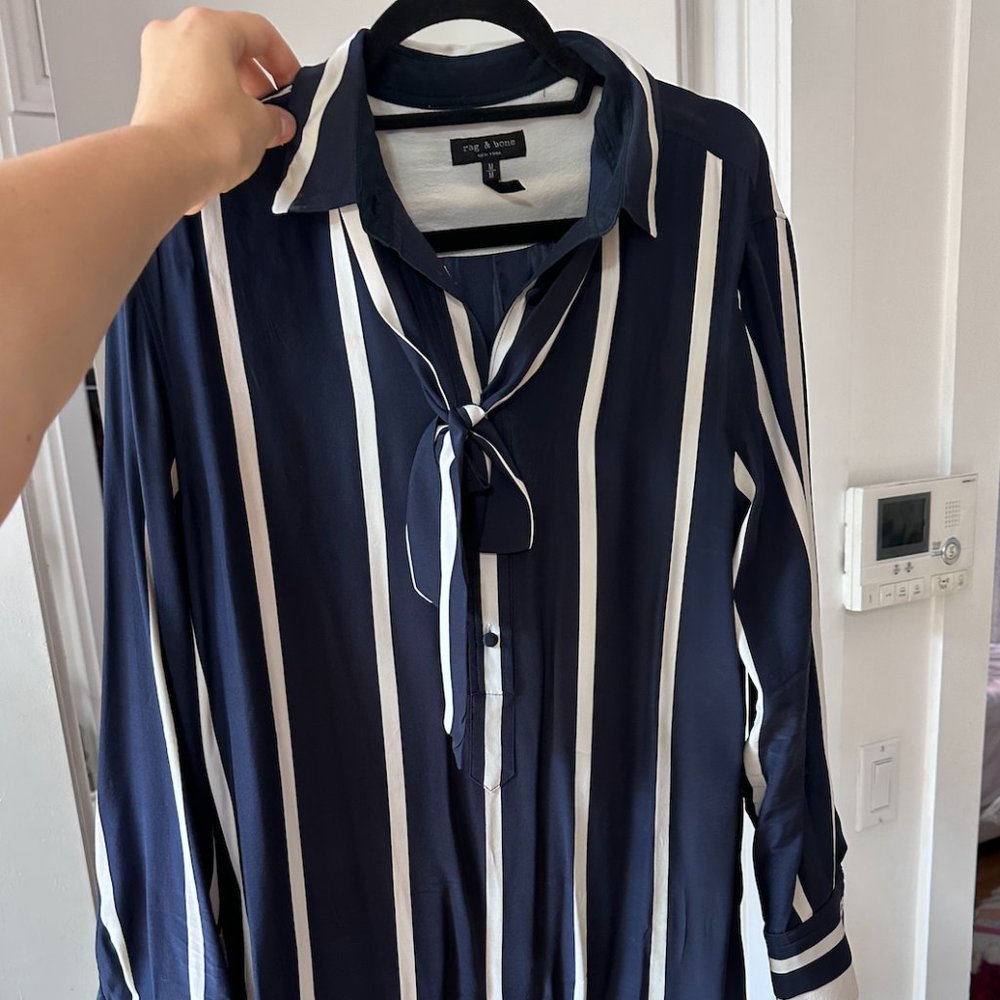 Rag & Bone 100% Silk Striped Shirt Dress Size M